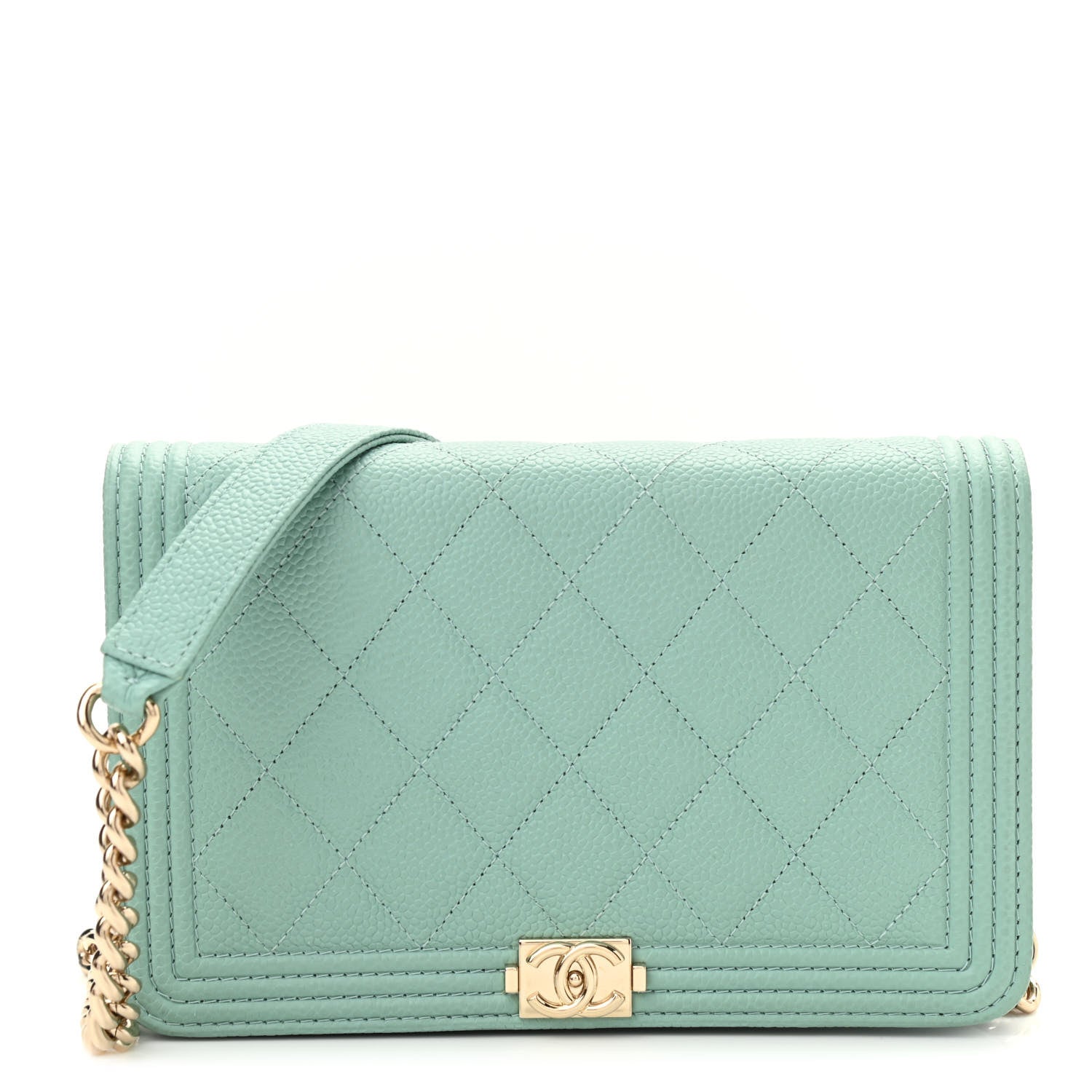 Chanel Caviar Quilted Boy Wallet On Chain WOC Light Blue 1 of 14