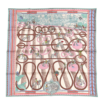 Hermes Silk Passades et Serpentines Double Face Scarf 90 Creme Vert Rose 1 of 4