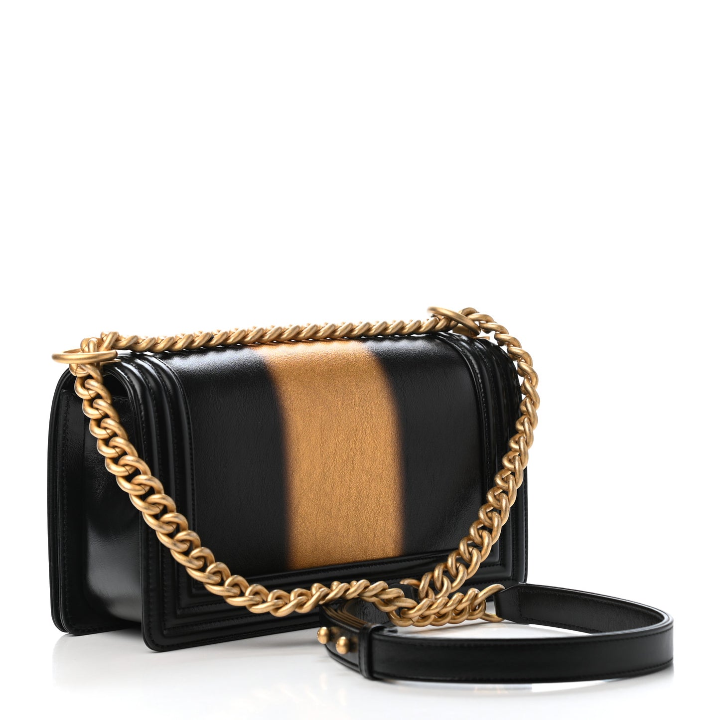 Metallic Glazed Calfskin Medium Boy Flap Black Gold