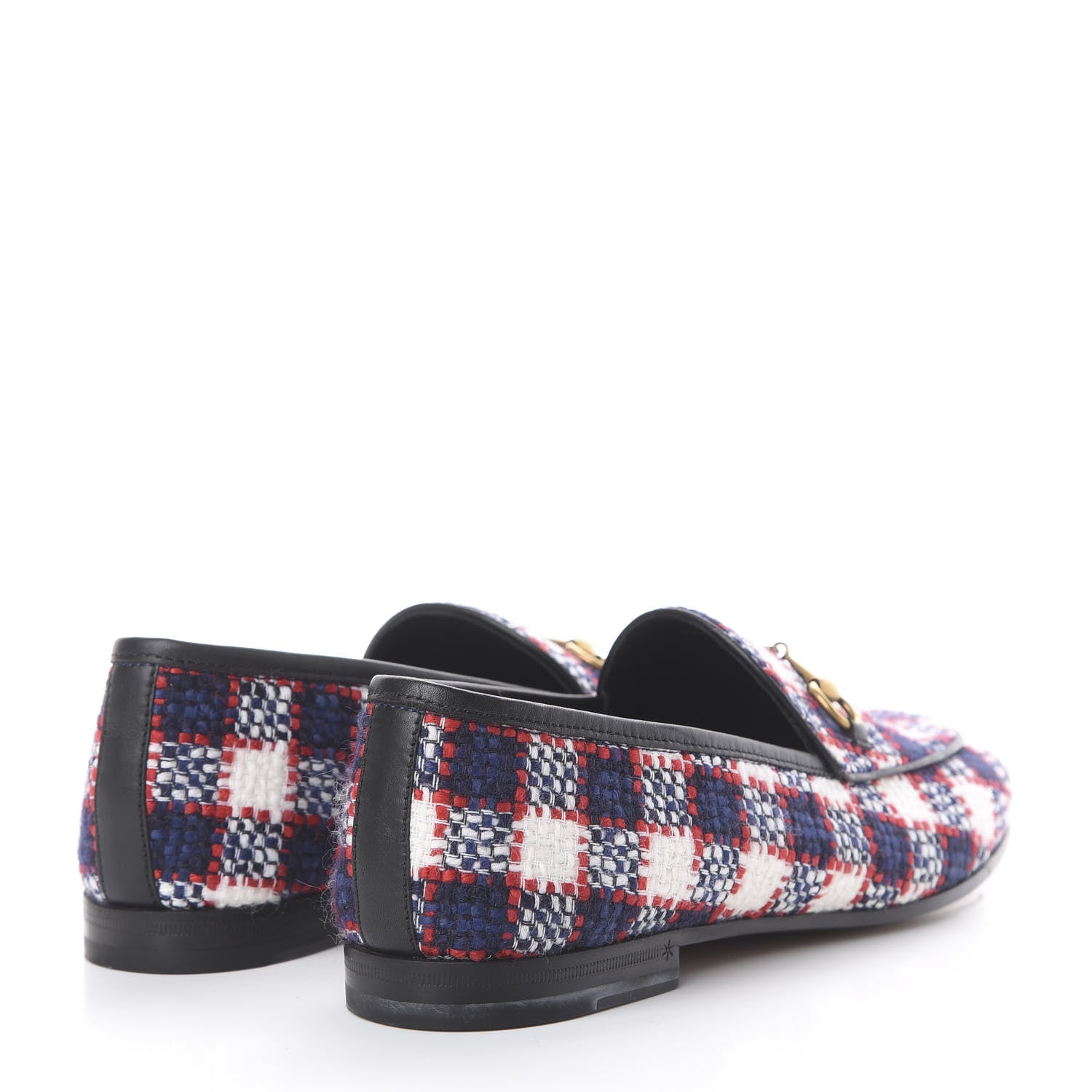 Gucci Vintage Tweed Check Horsebit Womens Jordaan Loafers 40.5 White Hibiscus Red Marine 4 of 14