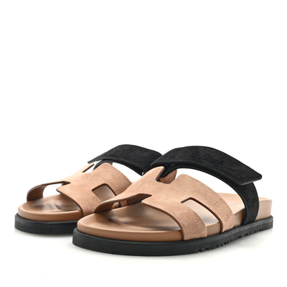 Hermes Suede Goatskin Womens Chypre Sandals 38 Rose Perle Black 3 of 9