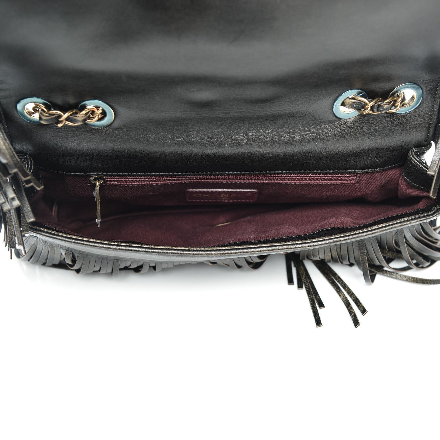 Metallic Calfskin Quilted Large Into The Fringe Flap Black