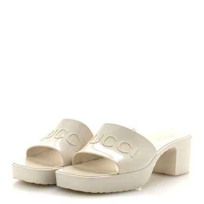 Gucci Rubber Gucci Logo Womens Platform 20/60mm Slide Sandals Mystic White 4 of 9