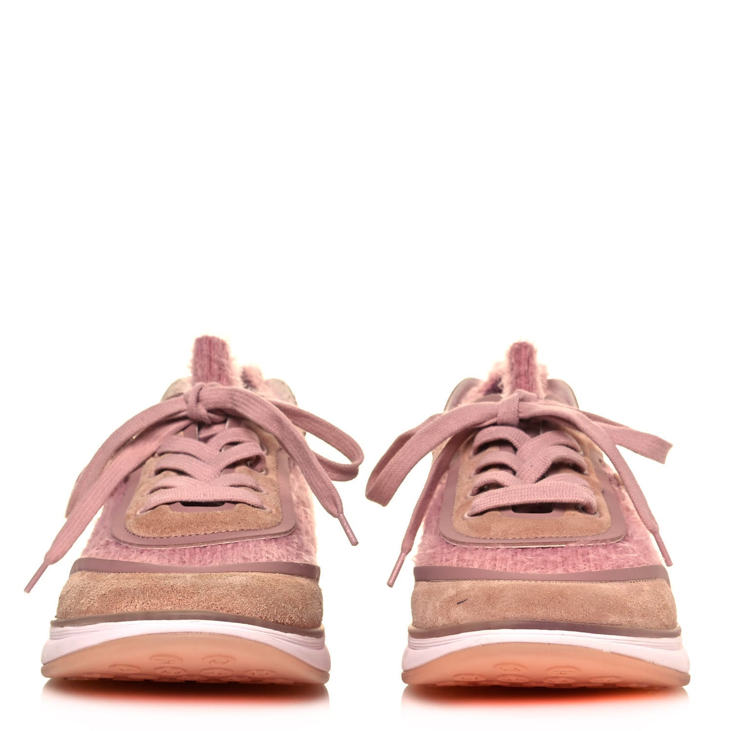 Suede Calfskin Stretch Fabric CC Sneakers 36.5 Pink