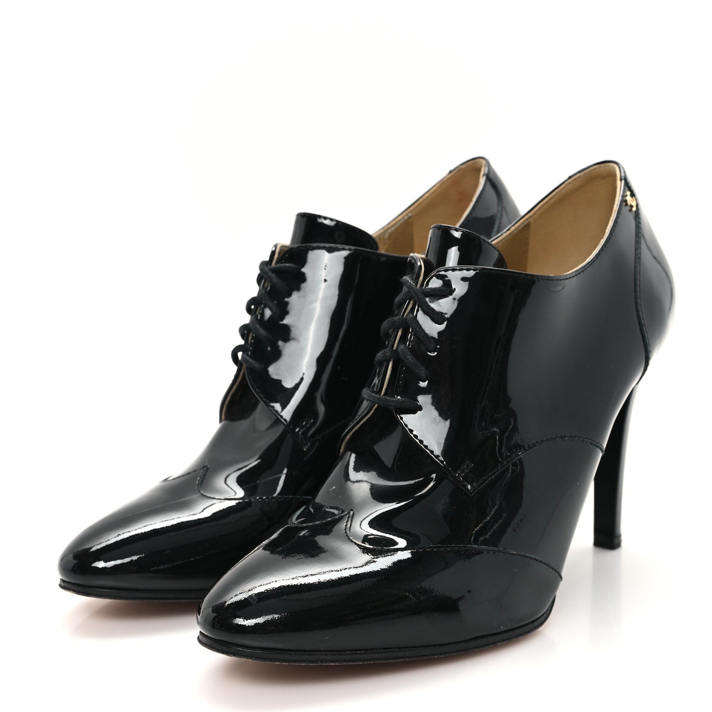 Patent Calfskin Oxford Lace Up Booties 39.5 Black
