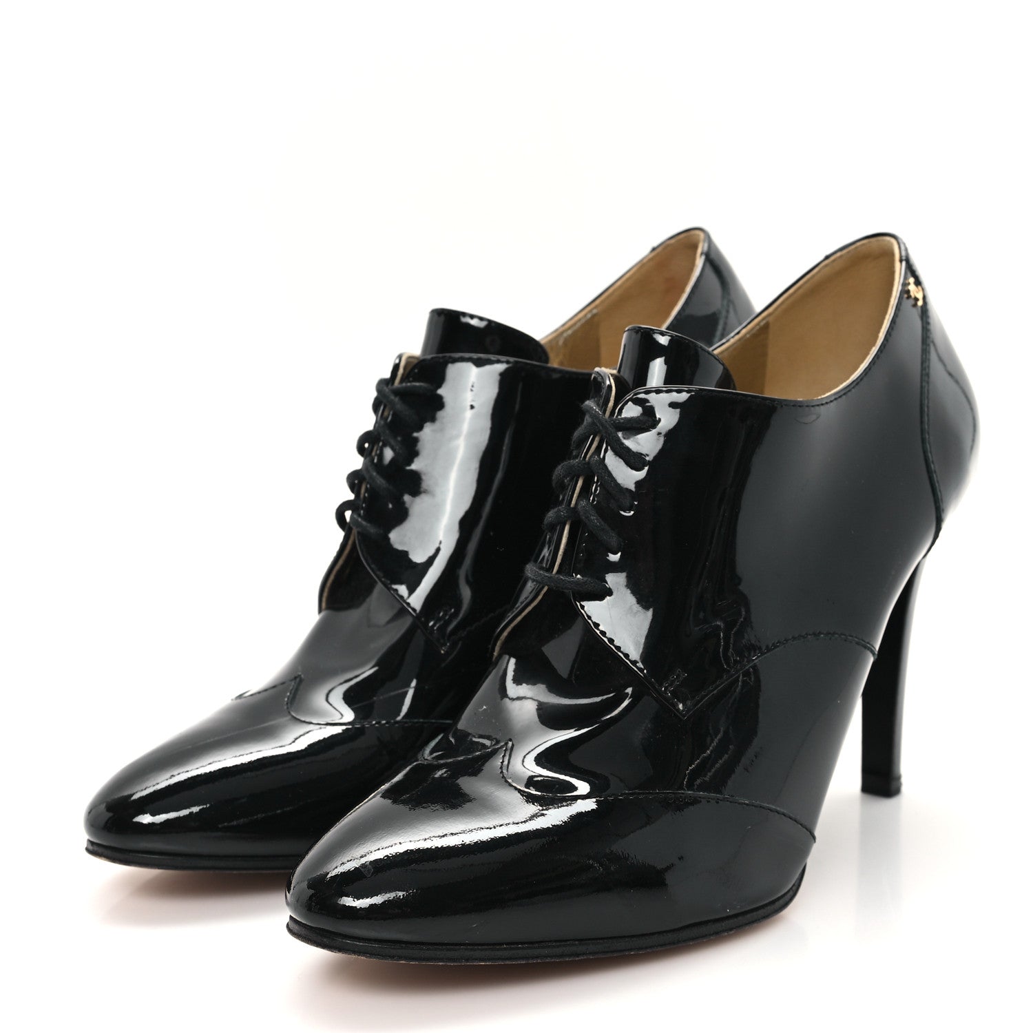 Chanel Patent Calfskin Oxford Lace Up Booties 39.5 Black 4 of 9