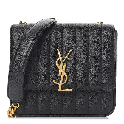 Saint Laurent Grain De Poudre Matelasse Monogram Medium Vicky Chain Bag Black 1 of 10