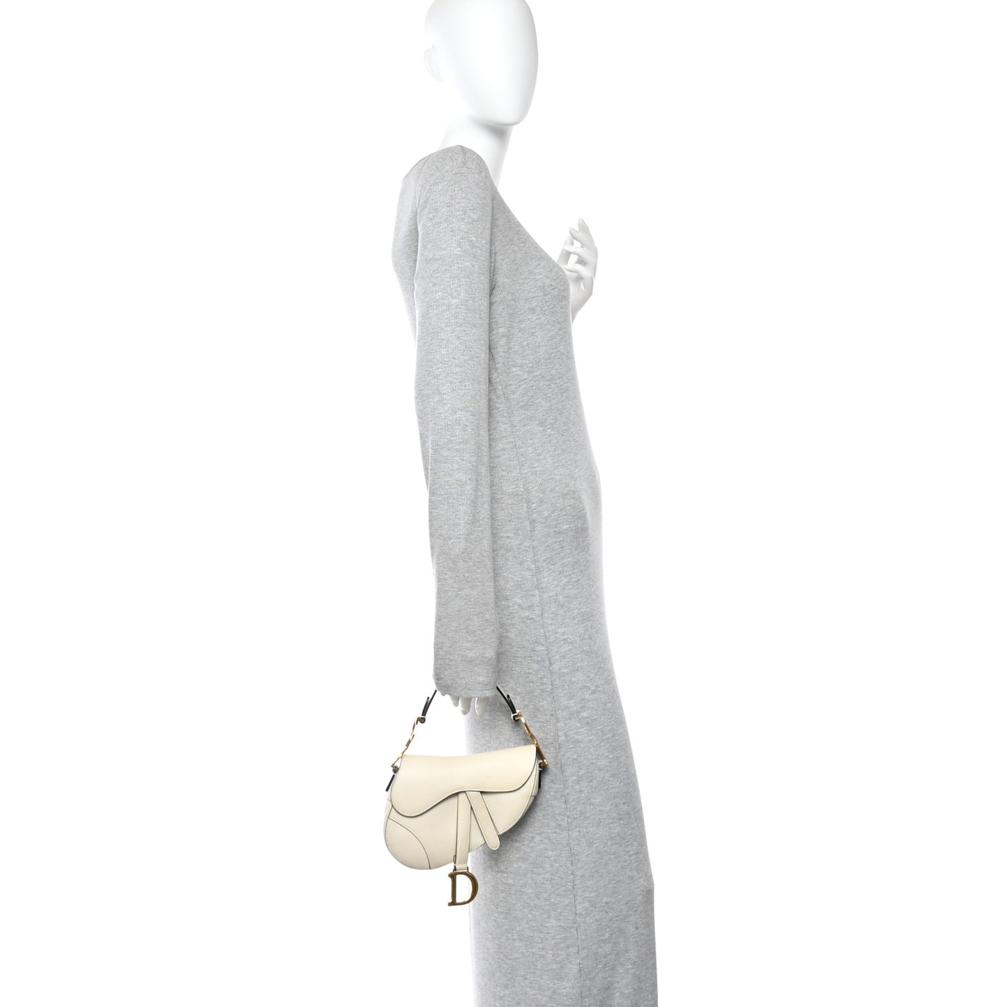 Grained Calfskin Mini Saddle Bag White