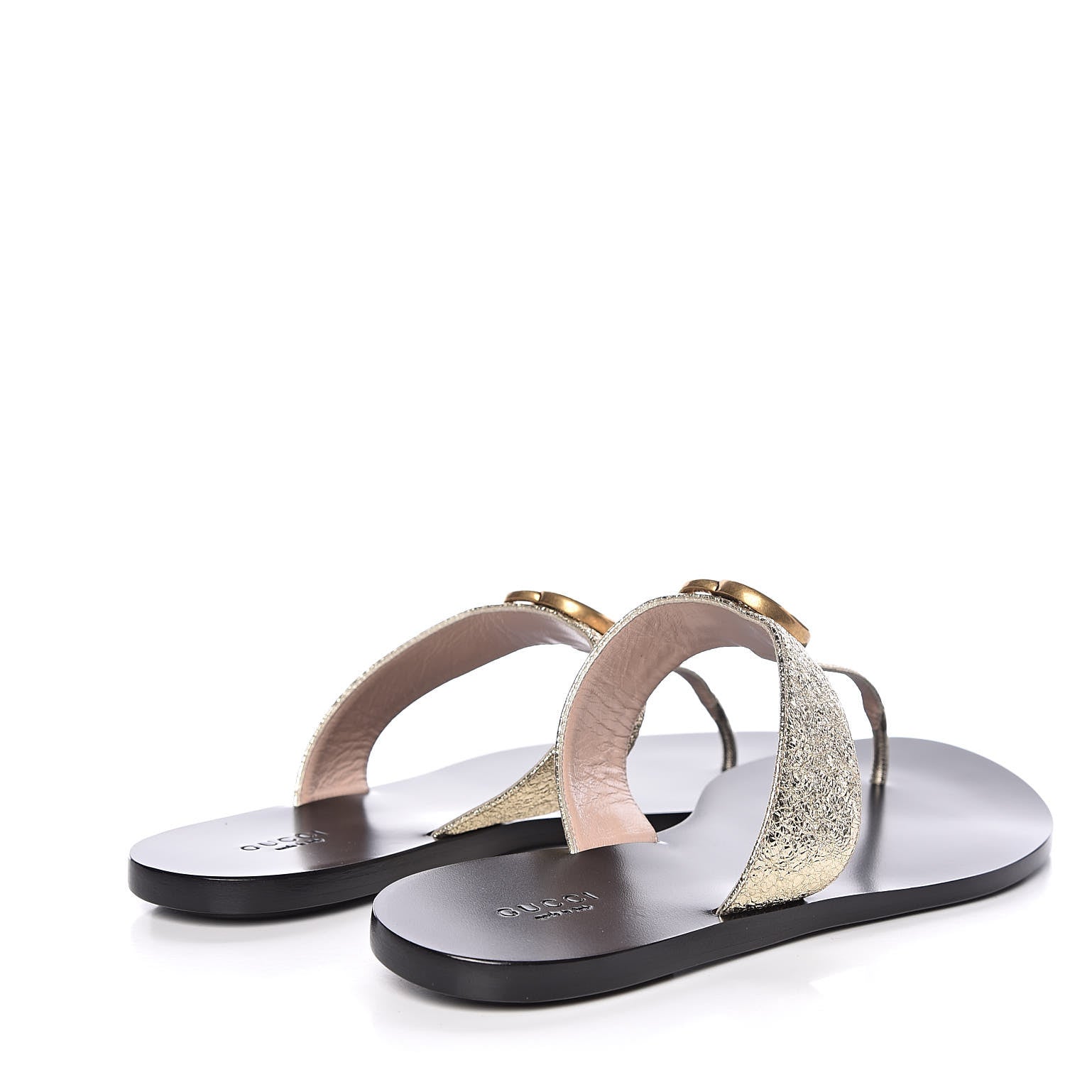 Gucci Metallic Calfskin Double G Thong Sandals 39.5 Platino 4 of 10