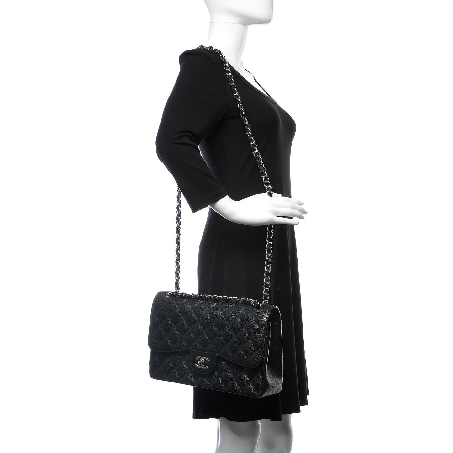 Caviar Quilted Jumbo Double Flap Black