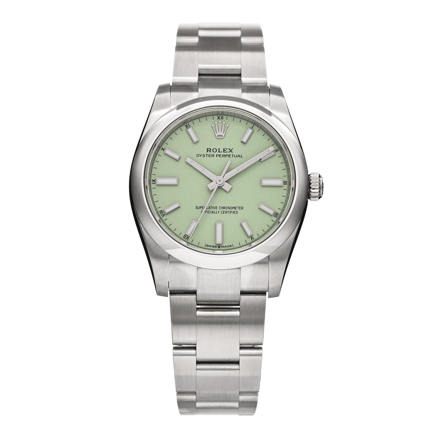 Stainless Steel 34mm Oyster Perpetual Watch Pistachio 124200