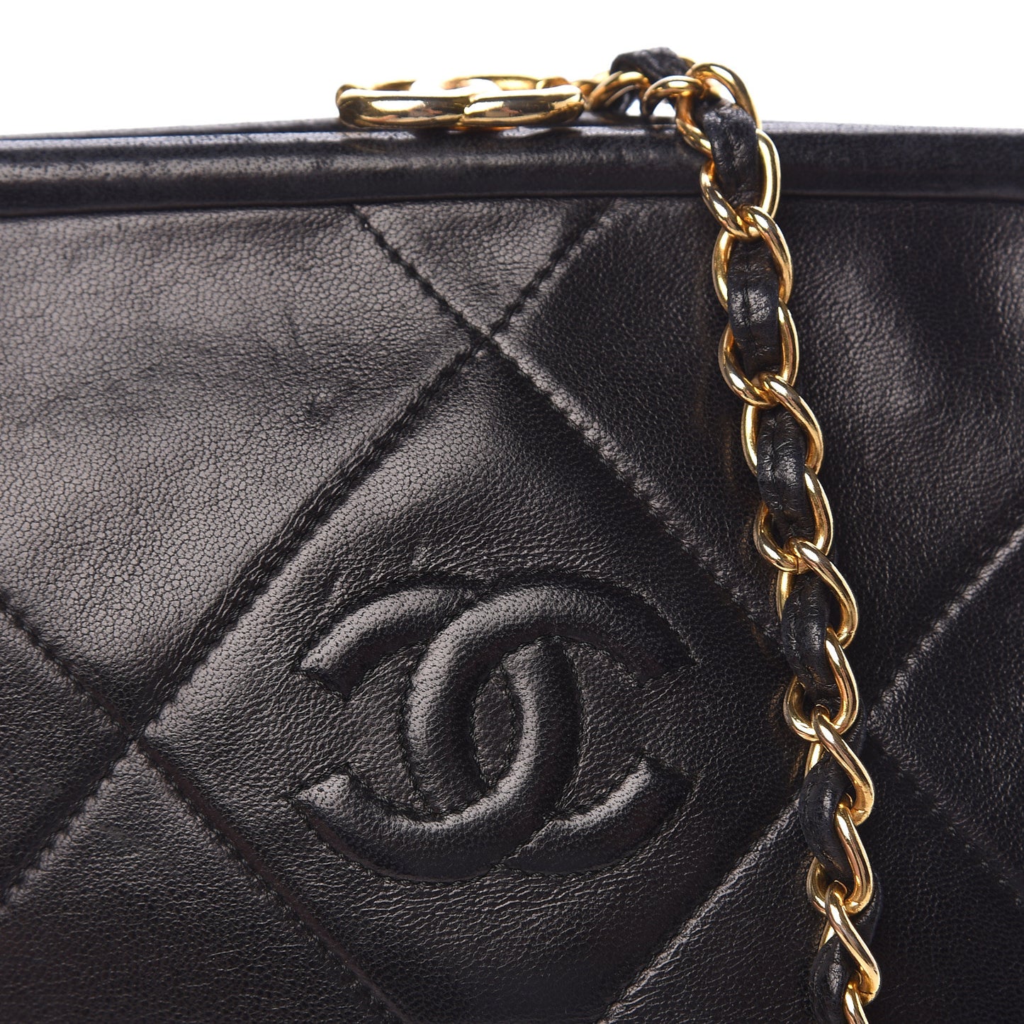 Lambskin Quilted Tassel Kisslock Evening Bag Black