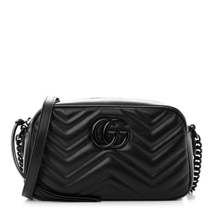Gucci Calfskin Matelasse Monochrome Small GG Marmont Chain Shoulder Bag Black 1 of 10