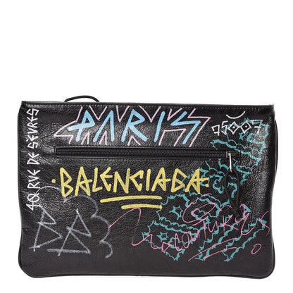 Balenciaga Agneau Arena Graffiti All Over Zip Pouch Black Multicolor 1 of 6