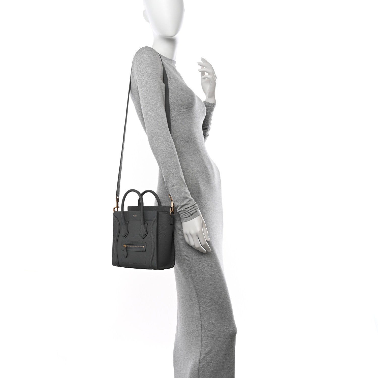 Celine Drummed Calfskin Nano Luggage Kohl 2 of 10