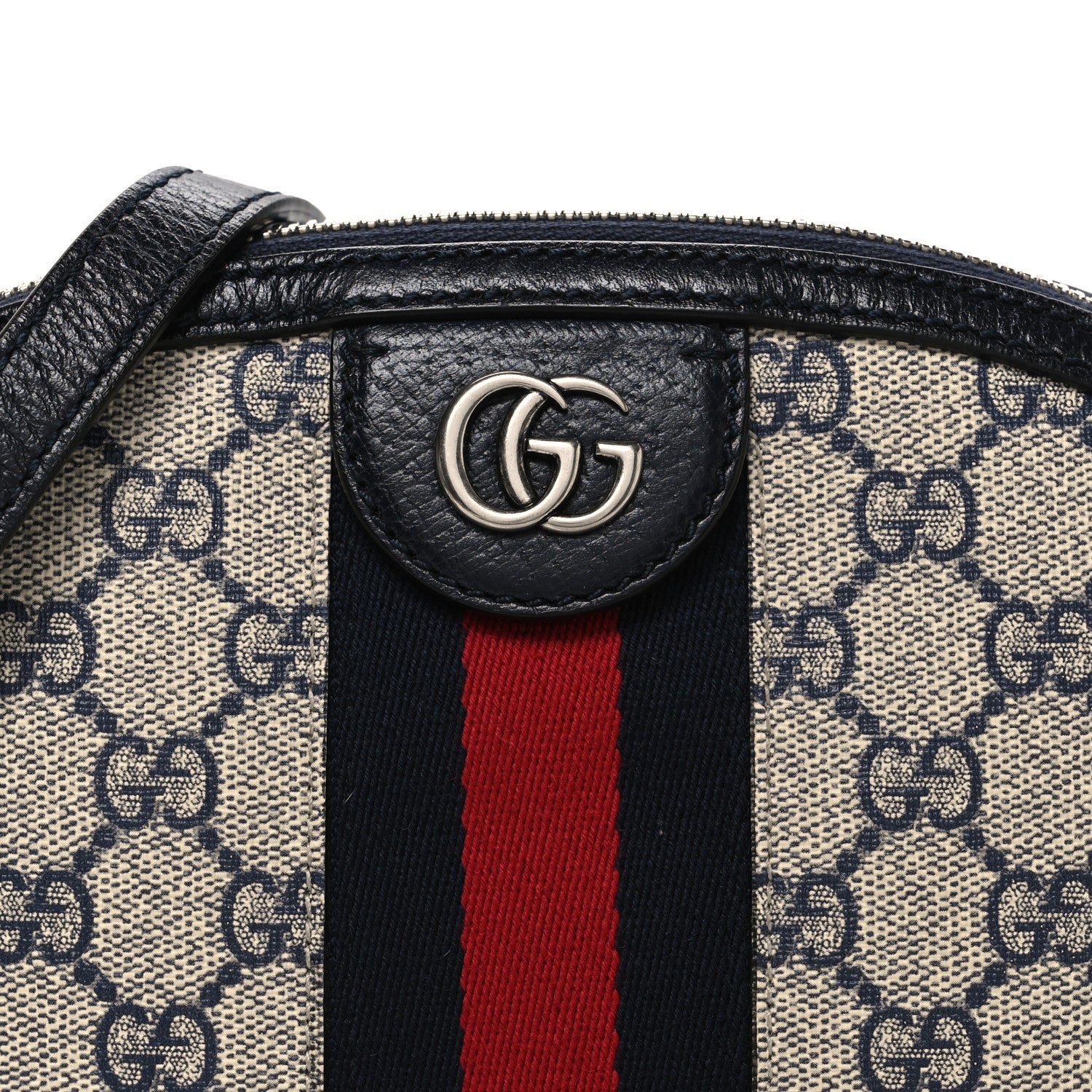 Gucci GG Supreme Monogram Textured Dollar Calfskin Web Small Ophidia Dome Shoulder Bag Beige Blue 8 of 10