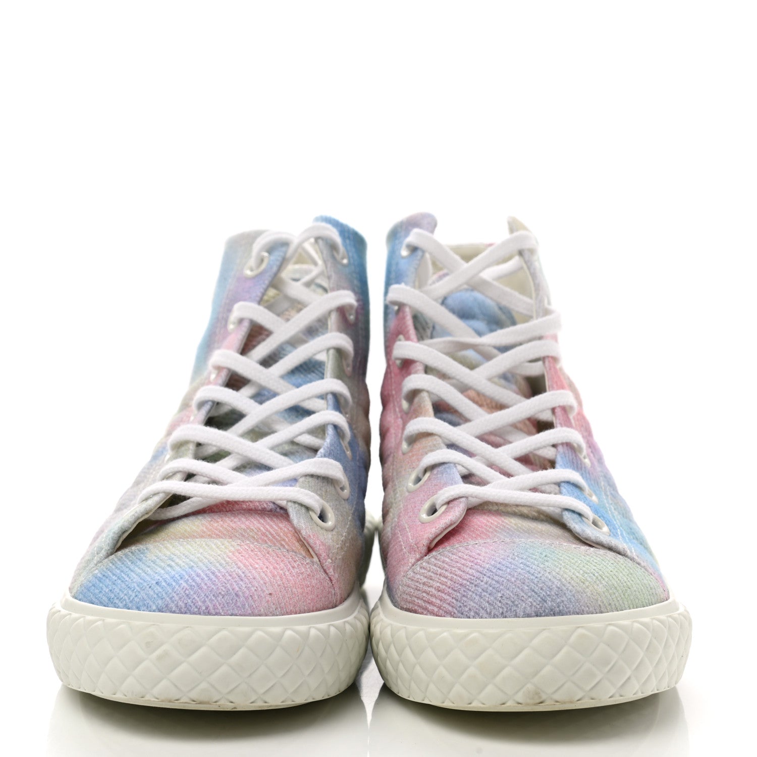 Chanel Printed Fabric High Top CC Sneakers 39 Green Pink Blue White 2 of 9