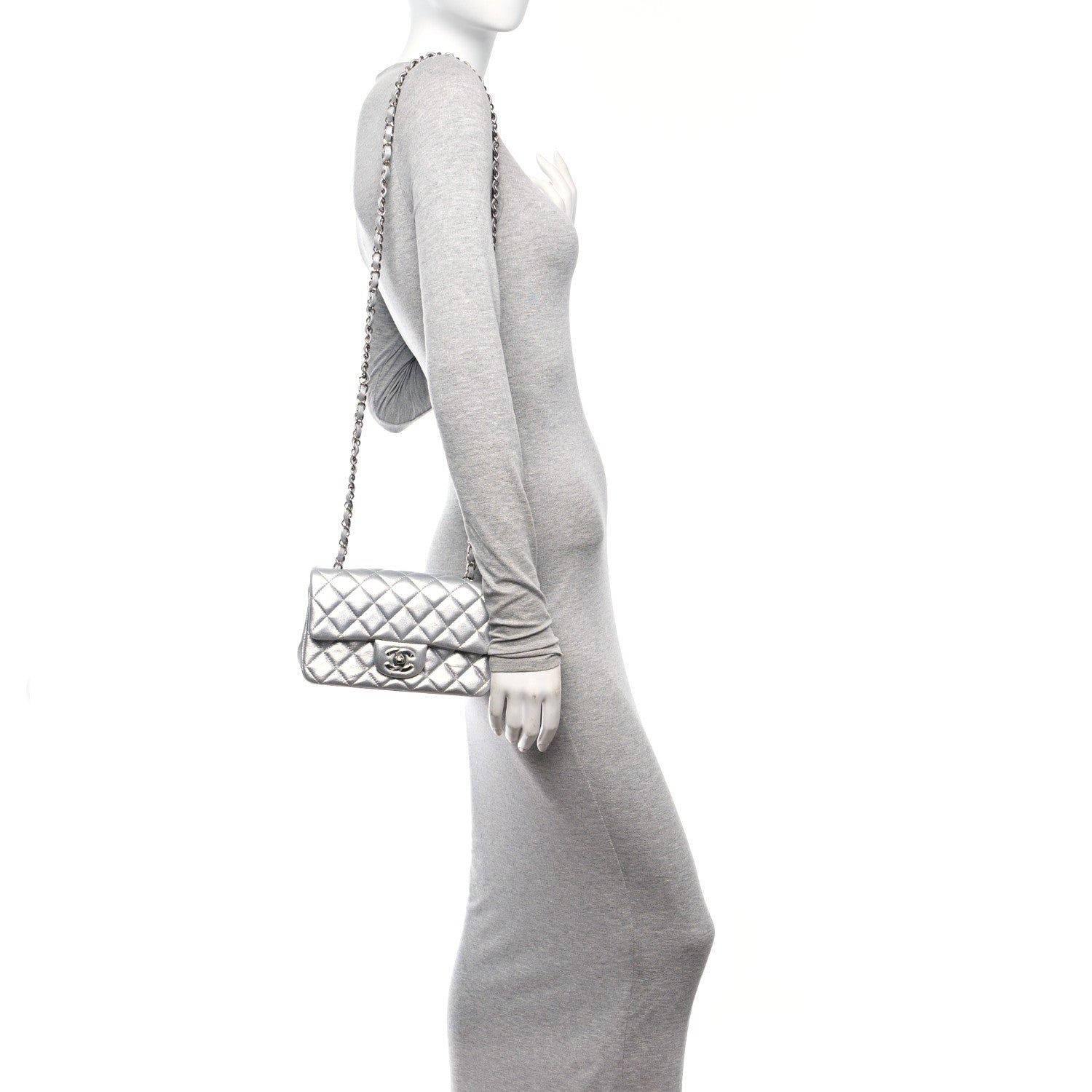 Chanel Metallic Lambskin Quilted Mini Rectangular Flap Silver 2 of 10