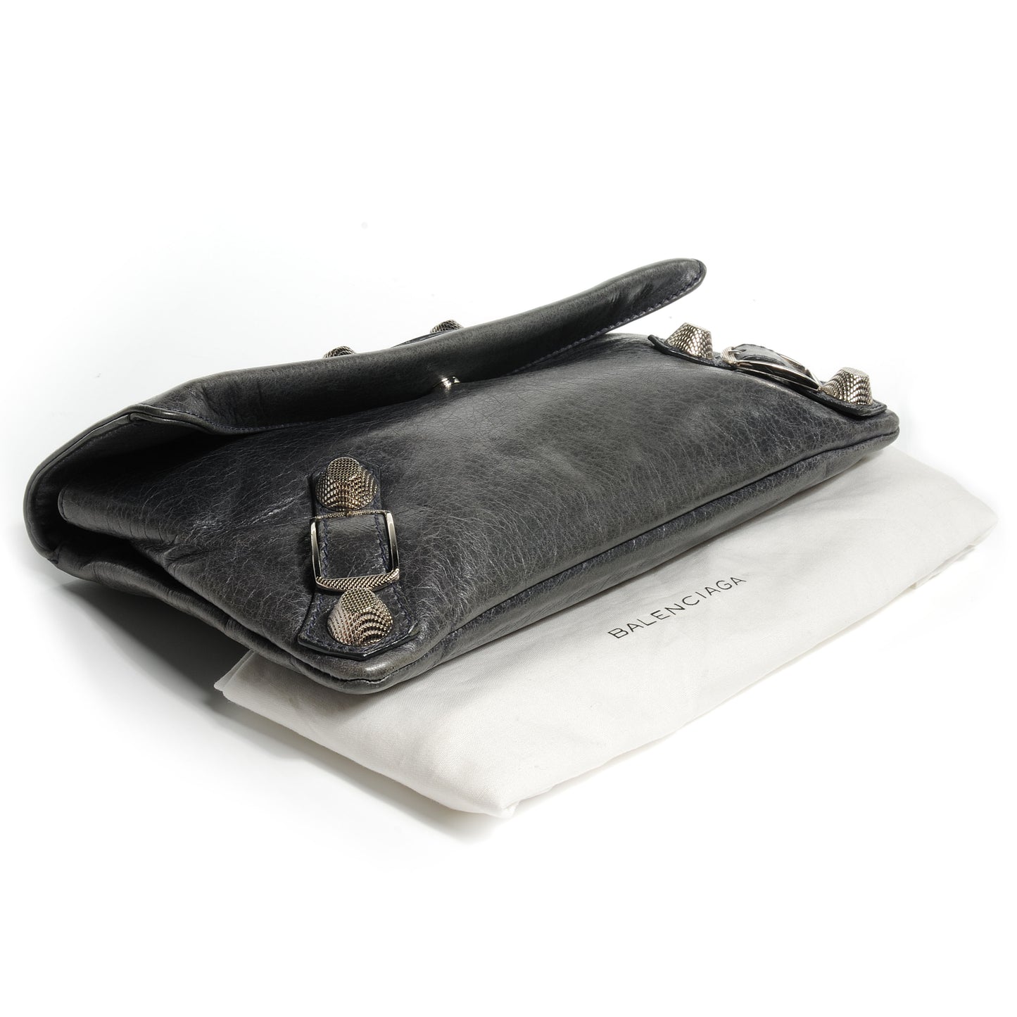 Agneau Giant 21 Silver Hardware Envelope Clutch Anthracite