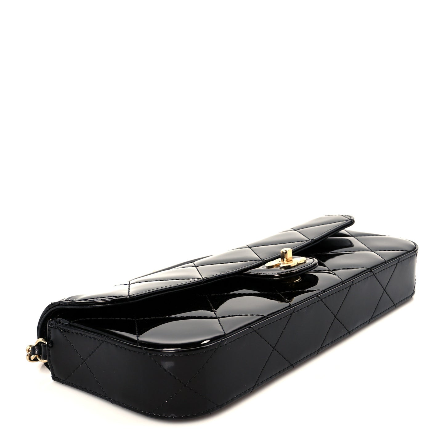Metallic Mirror Calfskin Large Top Handle Clutch With Chain  Black