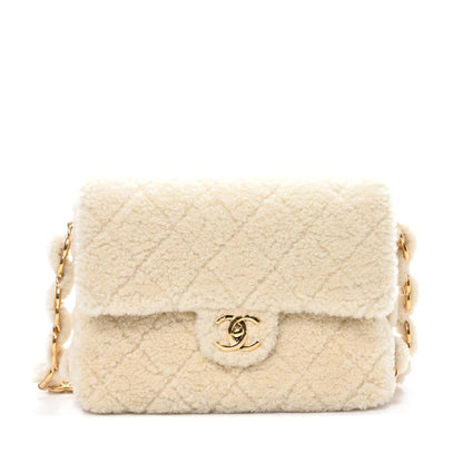 Chanel Shearling Lambskin Quilted CC Chain Medium Flap Ecru 1 of 10