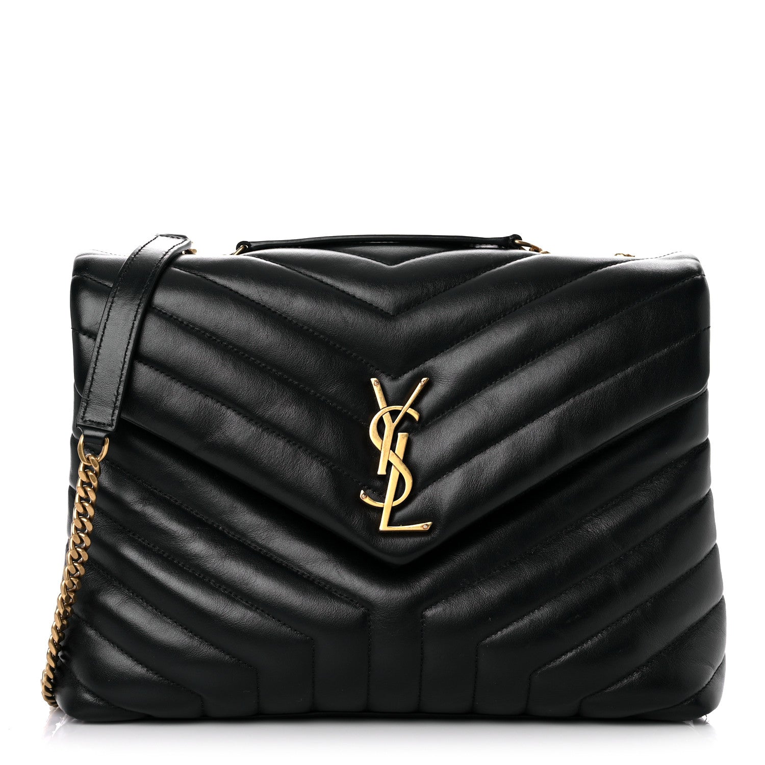 Saint Laurent Calfskin Y Quilted Monogram Medium Loulou Chain Satchel Black 1 of 18