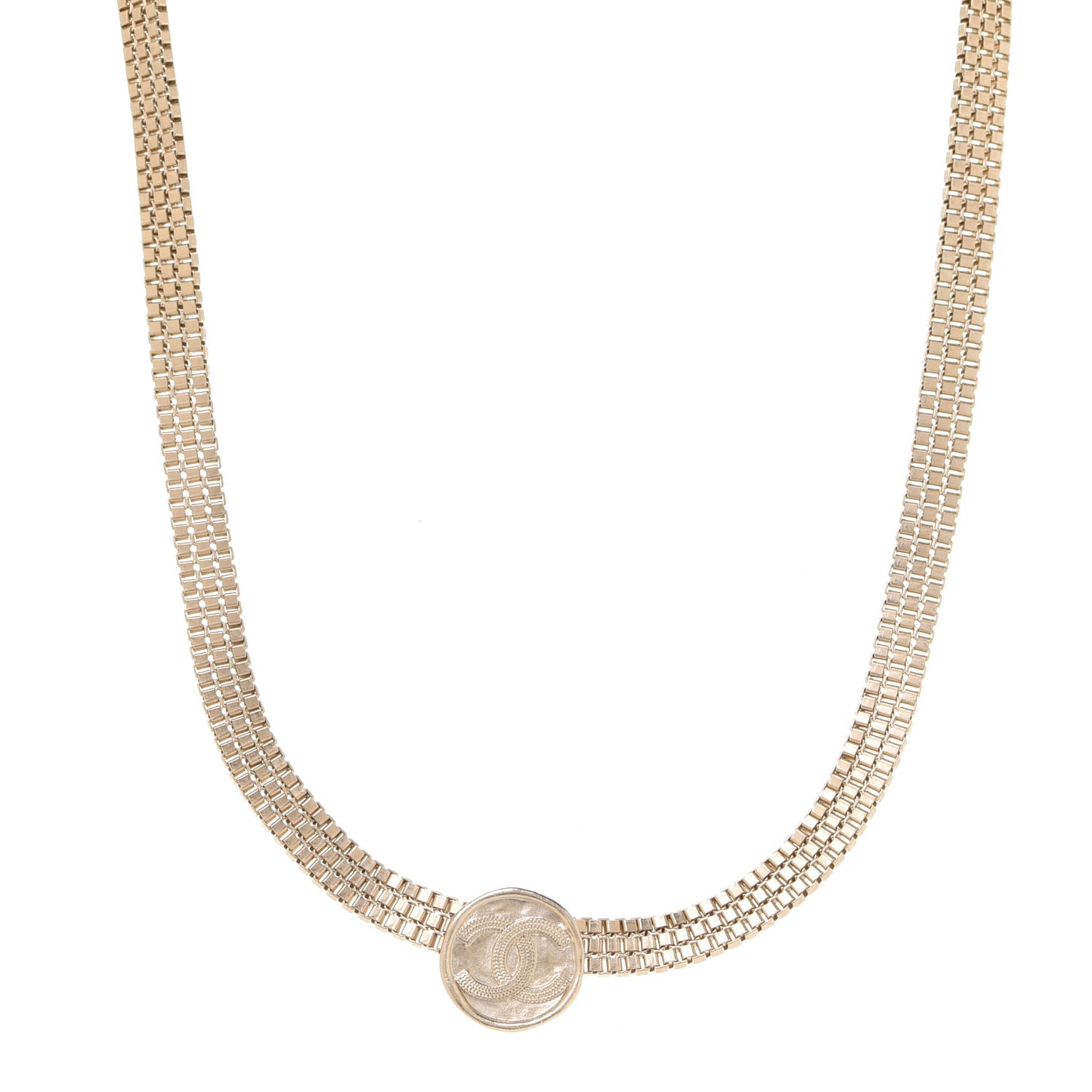 Metal Chain Link CC Medallion Choker Necklace Gold