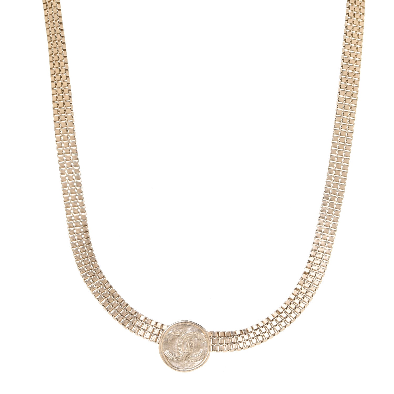 Chanel Metal Chain Link CC Medallion Choker Necklace Gold 1 of 6