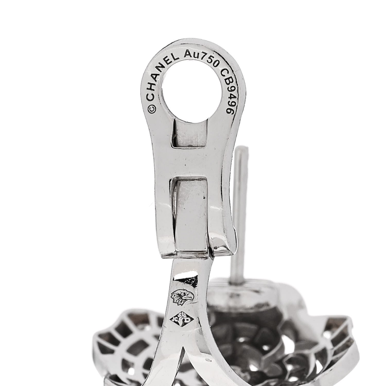 Chanel 18K White Gold Diamond Bouton de Camelia Earrings 4 of 4