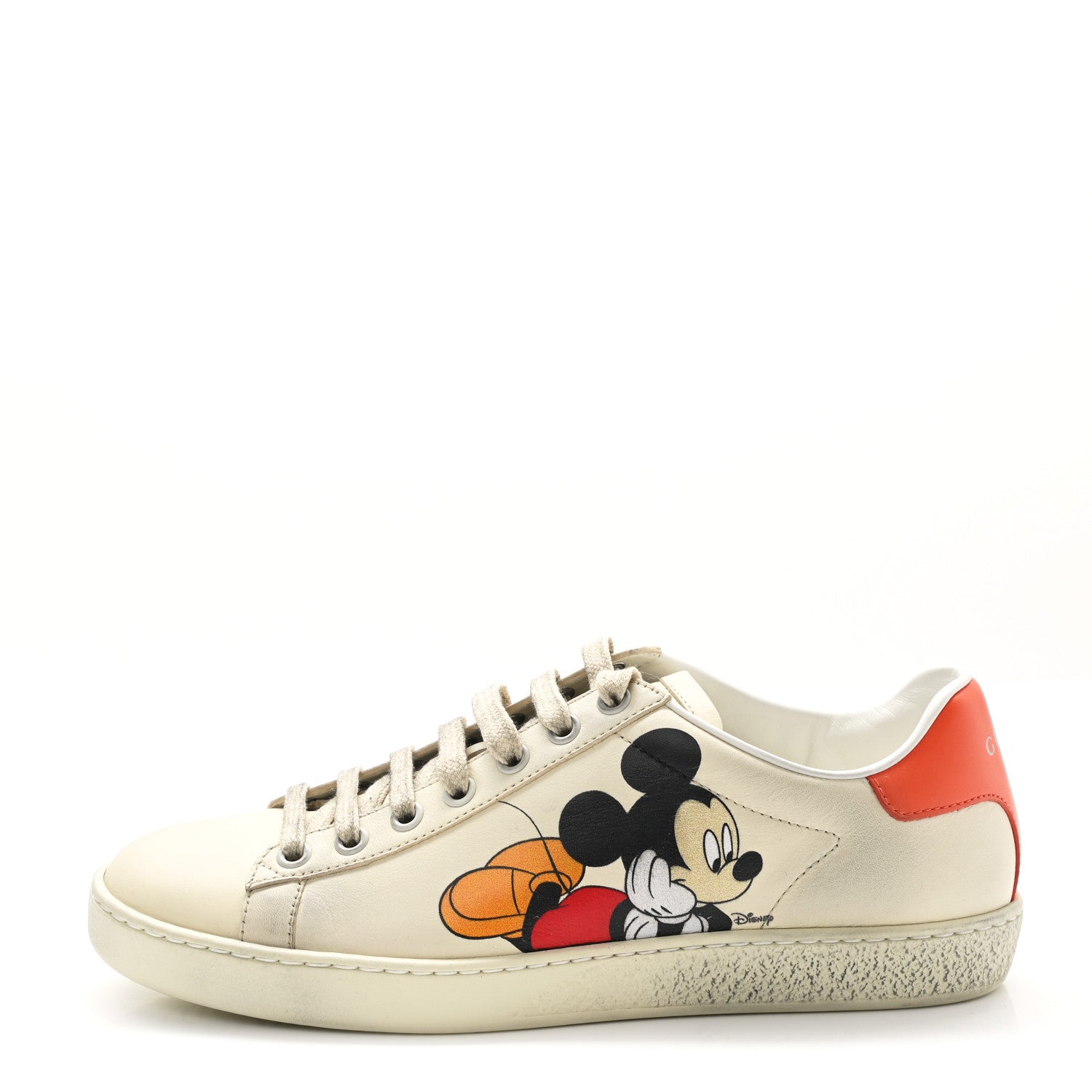 Gucci X DISNEY Miro Soft Calfskin Mickey Mouse Print Womens Ace Sneakers 36 Ivory Deep Orange 1 of 9