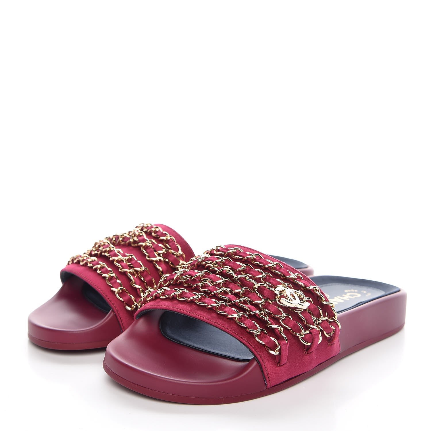 Chanel Satin Chain Flat Sandals 35 Dark Fuchsia 3 of 8