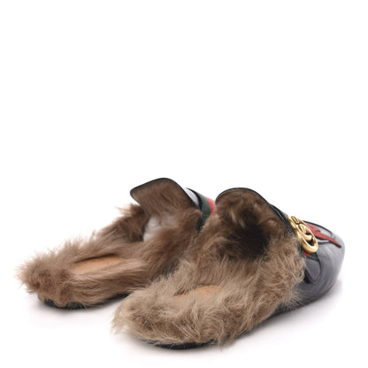 Gucci Goatskin Fur Web GG Skull Embroidered Mens Princetown Slippers 8 Black 4 of 7
