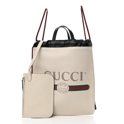 Gucci Calfskin Logo Drawstring Backpack Mystic White 3 of 11