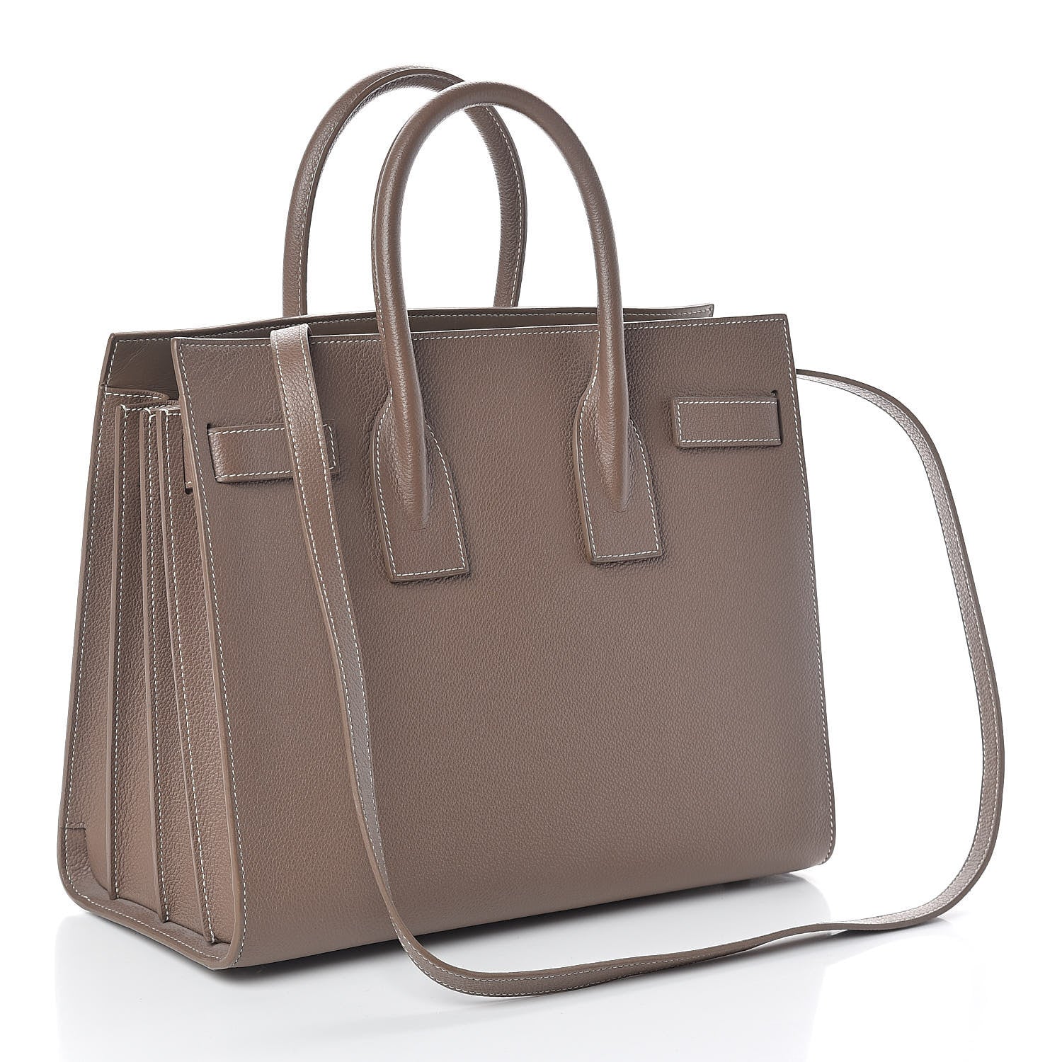 Saint Laurent Grained Calfskin Topstitch Small Classic Sac De Jour Taupe 3 of 9