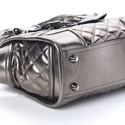 Burberry Metallic Calfskin Quilted Mini Manor Tote Pewter 9 of 11