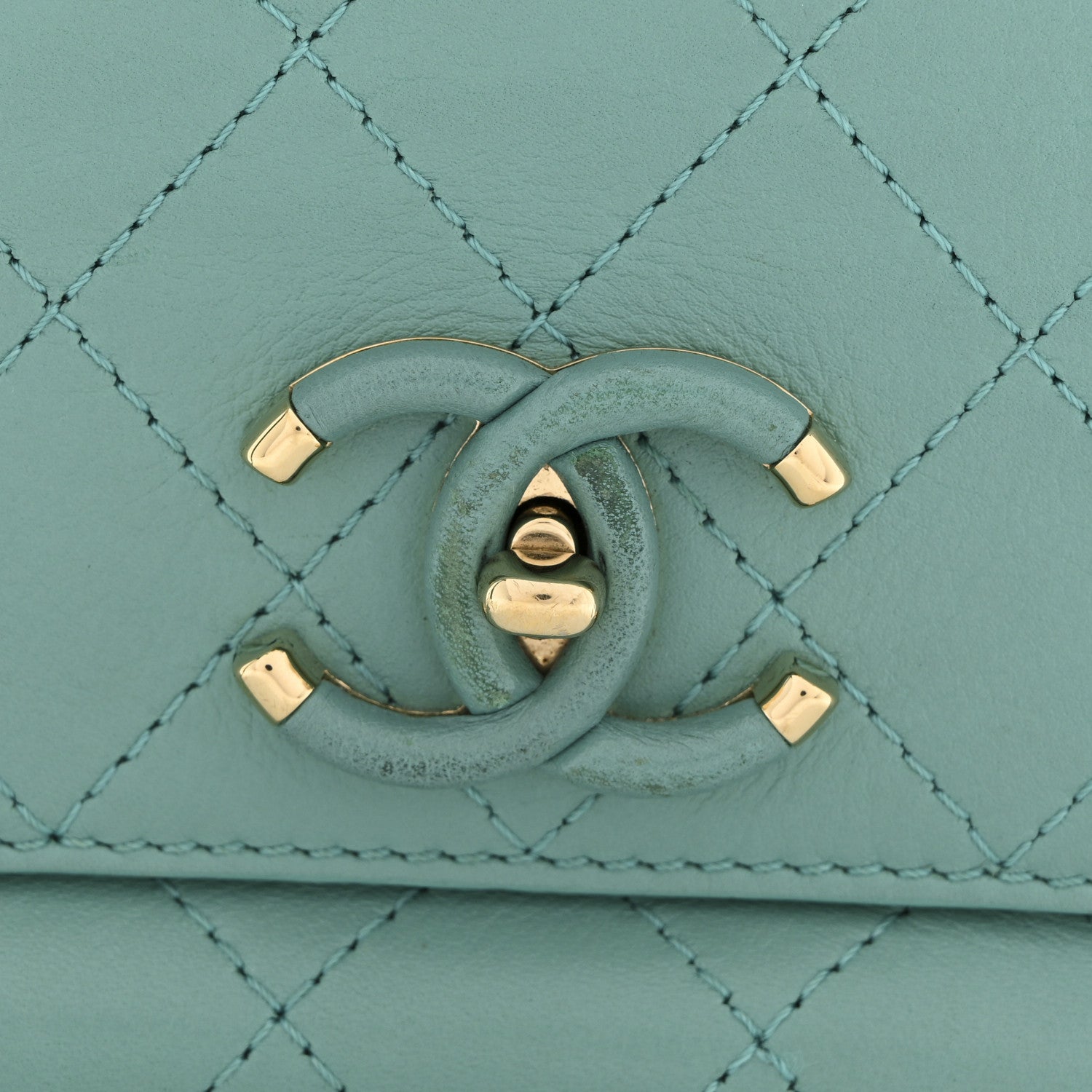 Chanel Calfskin Stitched Small Covered CC Flap Bag Green 12 of 14