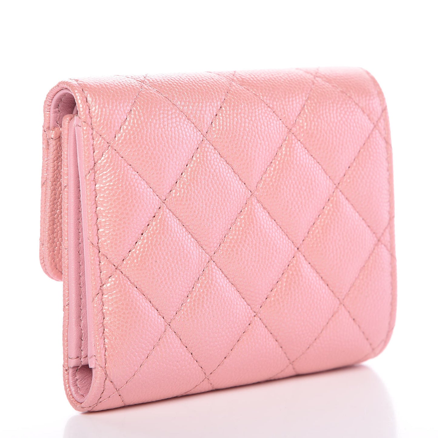 Iridescent Caviar Quilted Small Flap Wallet Rose Pink