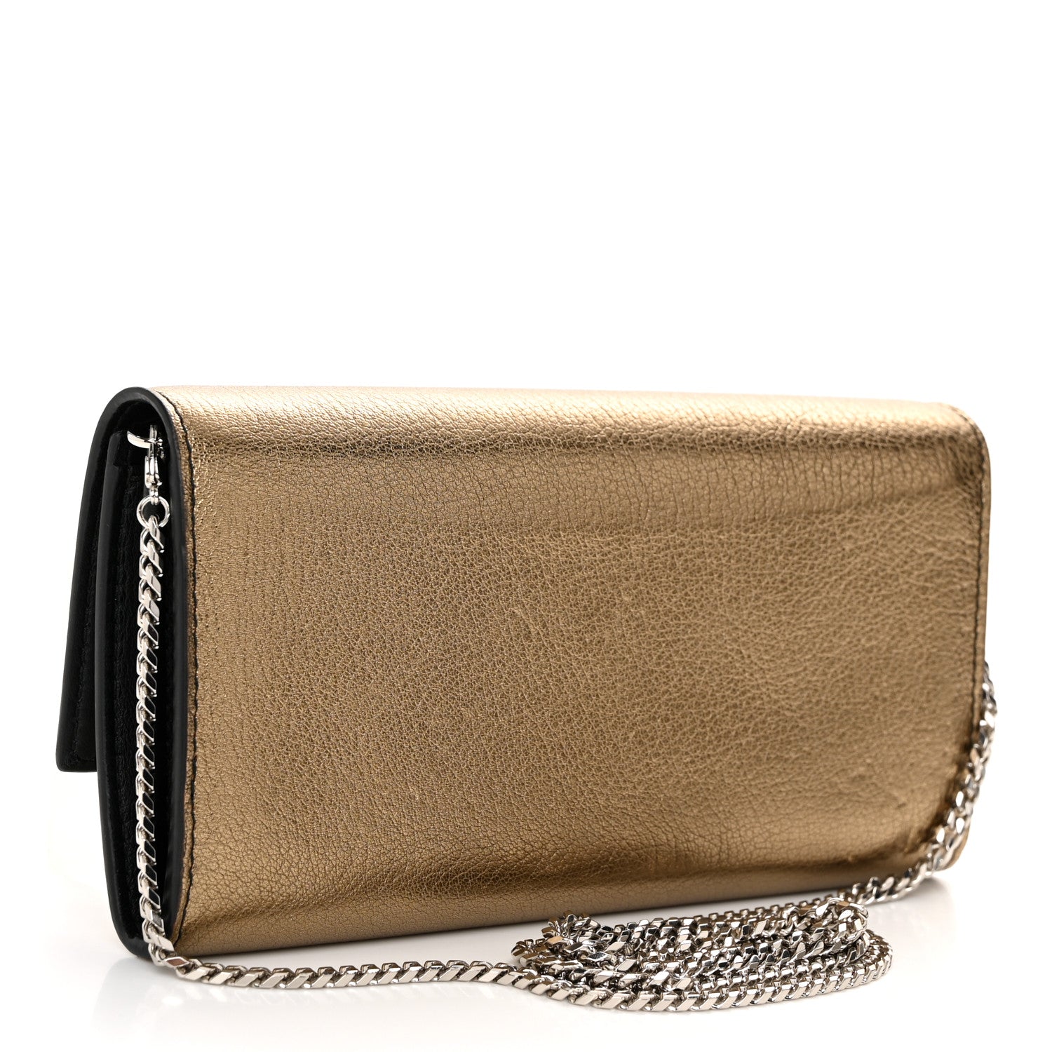 Alexander McQueen Metallic Pebbled Calfskin Skull Wallet on Chain Gold 3 of 10