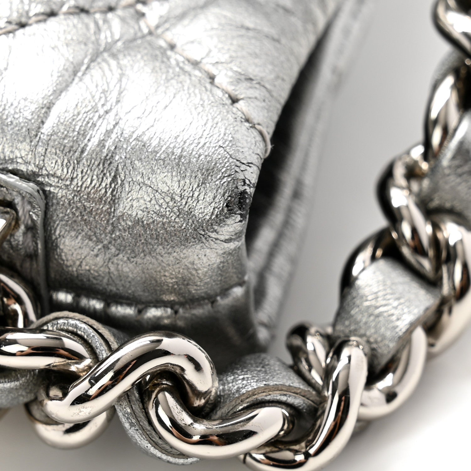 Chanel Metallic Crackled Calfskin Quilted Large Big Bang Hobo Silver 12 of 13
