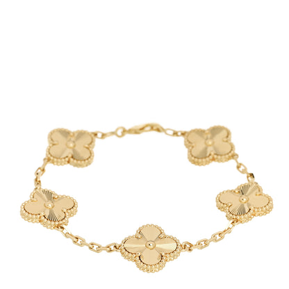 Van Cleef & Arpels 18K Yellow Gold 5 Motifs Guilloche Vintage Alhambra Bracelet 1 of 5