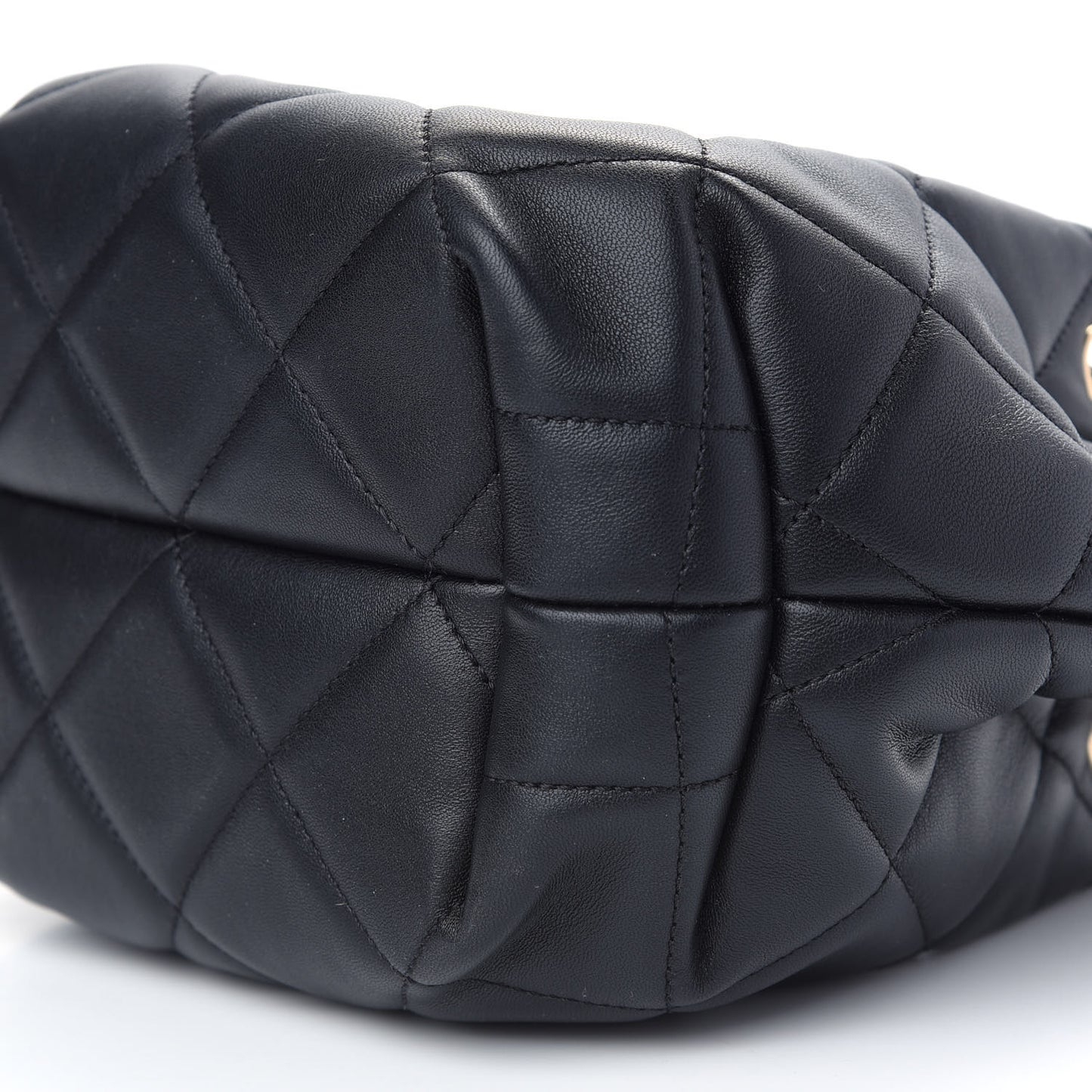 Lambskin Quilted CC Dweller Drawstring Bucket Bag Black