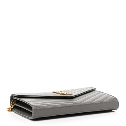 Saint Laurent Grain De Poudre Matelasse Chevron Monogram Chain Wallet Fog 4 of 10