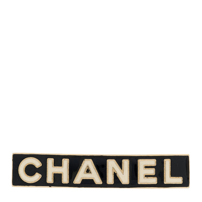 Chanel Metal Resin Enamel Logo Hair Clip Barrette Black White 1 of 5