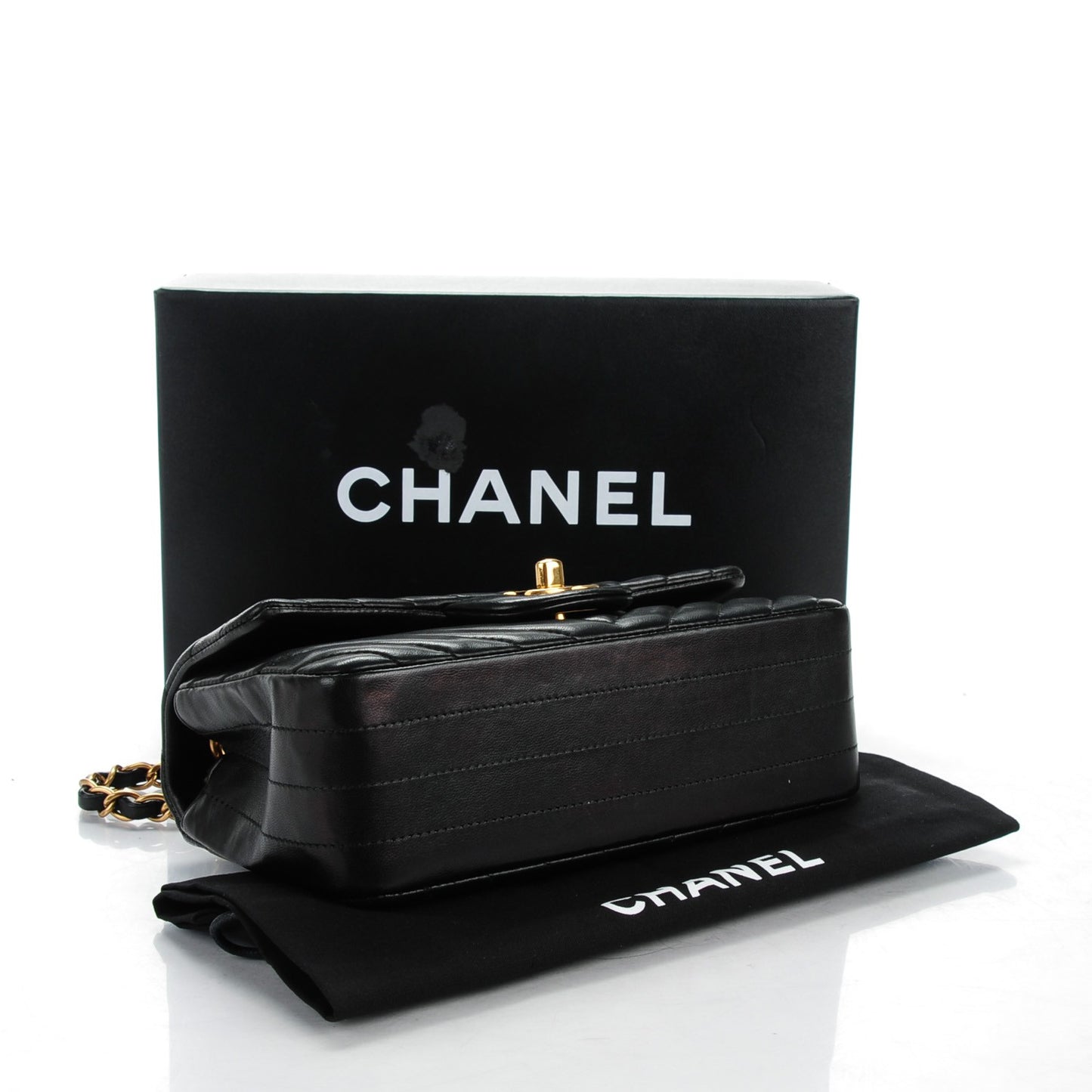 Lambskin Chevron Quilted Mini Rectangular Flap Black
