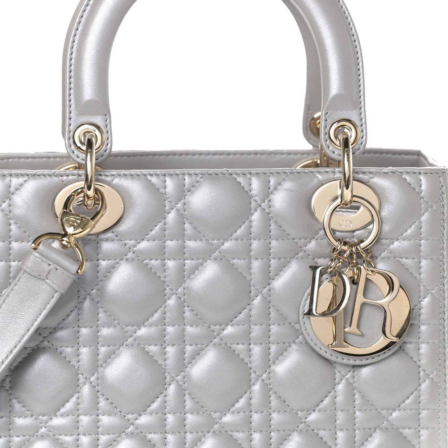 Pearly Lambskin Cannage Medium Lady Dior Grey