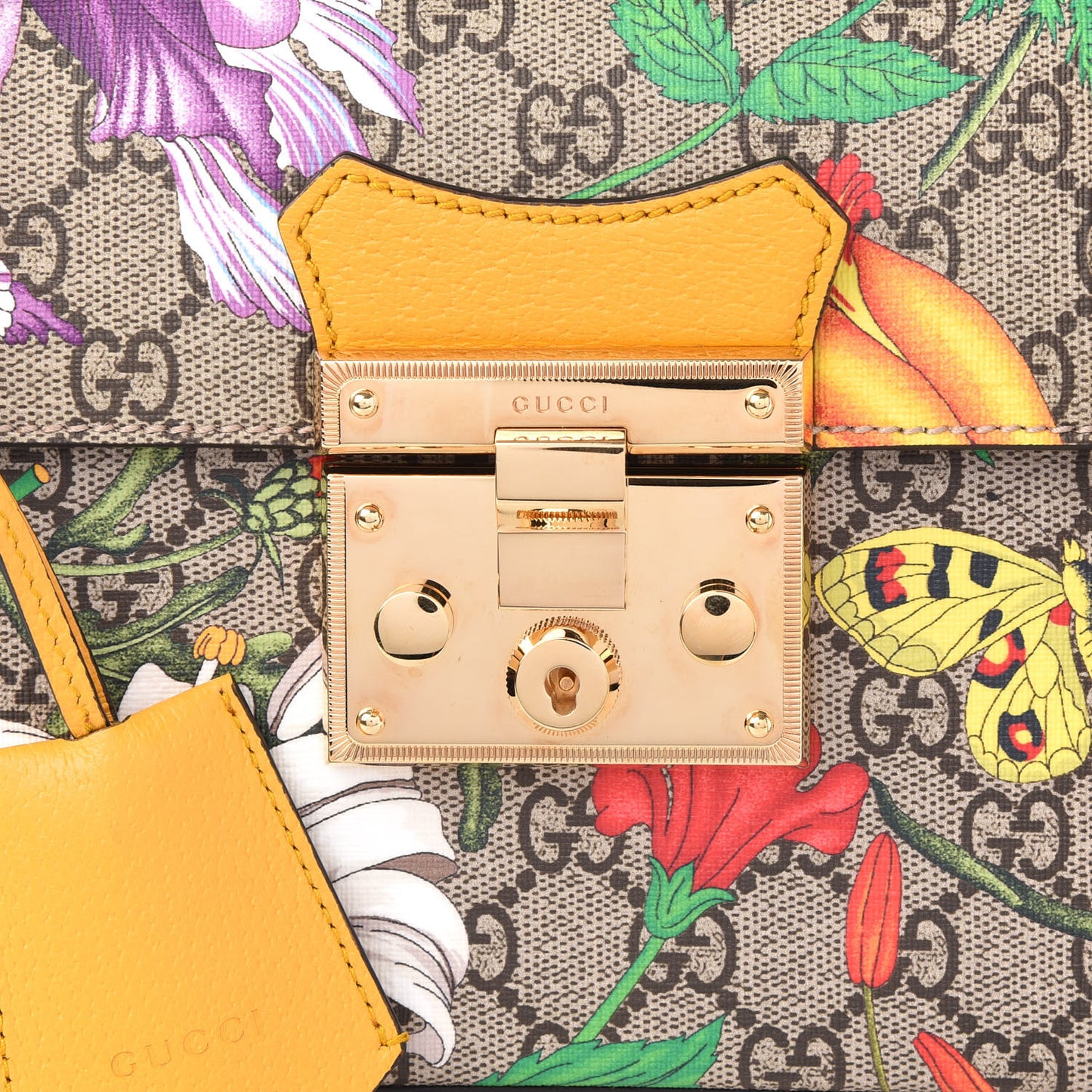 GG Supreme Monogram Flora Small Padlock Bamboo Shoulder Bag Beige Multicolor Crop