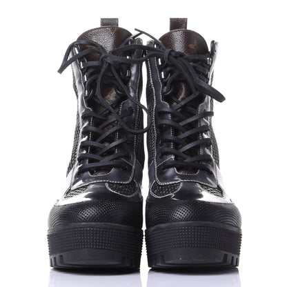 Louis Vuitton Metallic Calfskin Technical Fabric Digital Gate Laureate Platform Desert Boot 37.5 Silver 2 of 11
