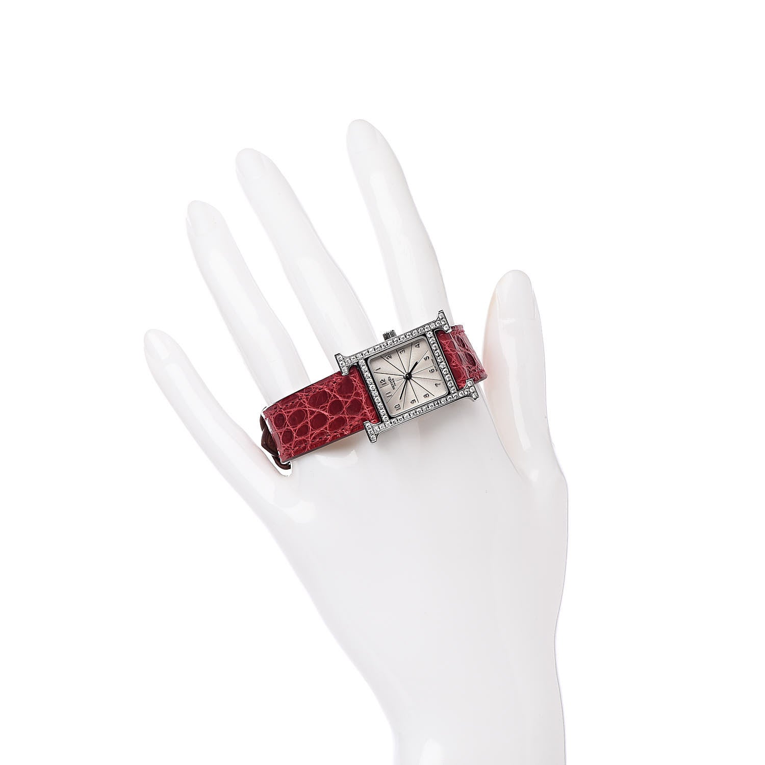 Hermes Stainless Steel Alligator Diamond Bezel 21mm Heure H Hour Quartz Watch Braise 2 of 9
