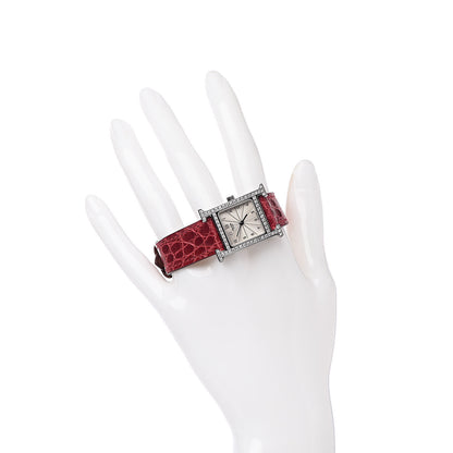 Hermes Stainless Steel Alligator Diamond Bezel 21mm Heure H Hour Quartz Watch Braise 2 of 9