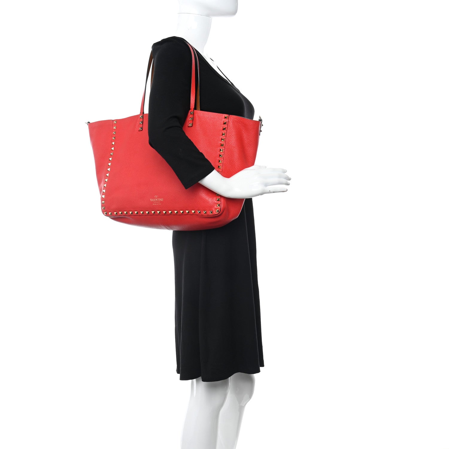 Valentino Garavani Grained Calfskin Medium Rockstud Reversible Tote Tan Red 2 of 19